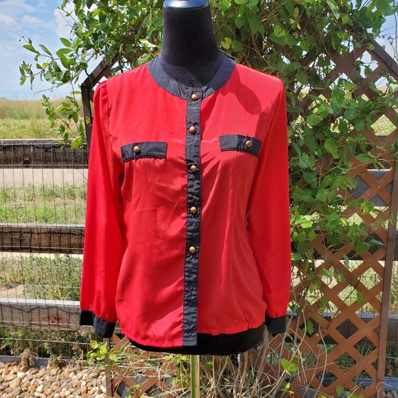 Worthington Petite Size 6 Red and Black Lightweight Button Up Blouse EUC - Picture 16 of 16